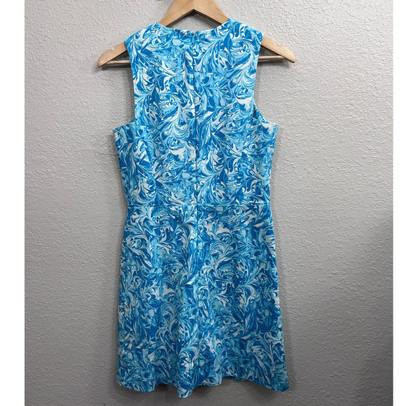 MICHAEL KORS BLUE WHITE PLEATED FRONT HIGH NECK SLEEVELESS DRESS Size 4 - Picture 2 of 14